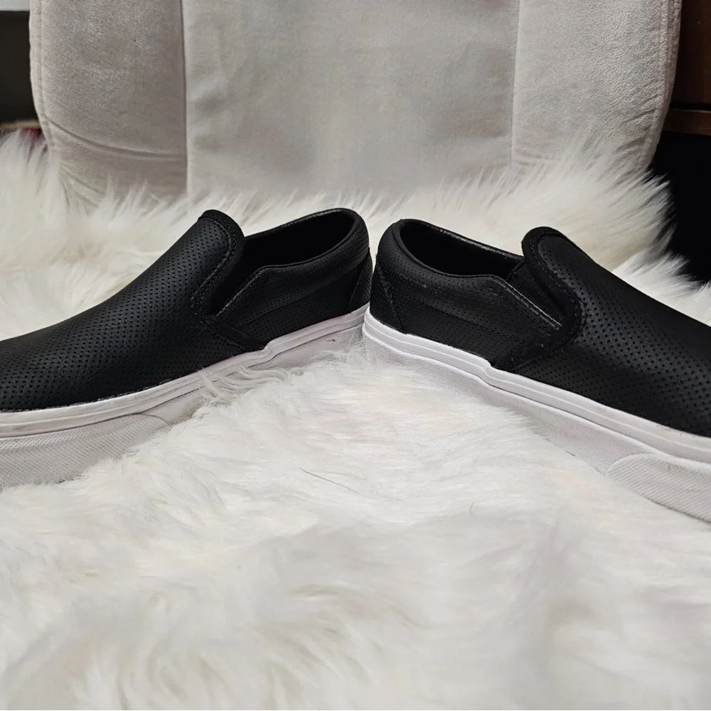 Vans - Leather‎ Black Slip Ons